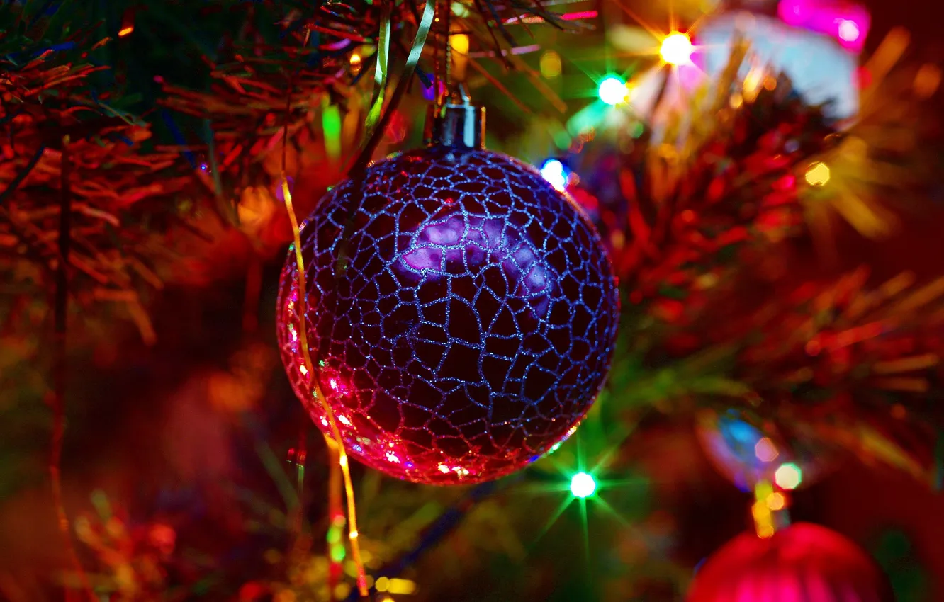 Photo wallpaper light, holiday, toy, new year, ball, tree, new year, tinsel