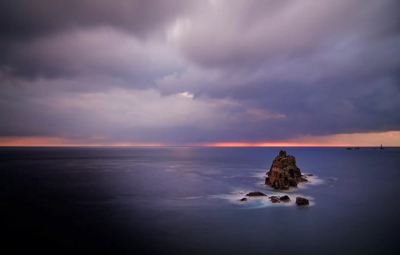 Photo wallpaper sea, clouds, rocks, horizon