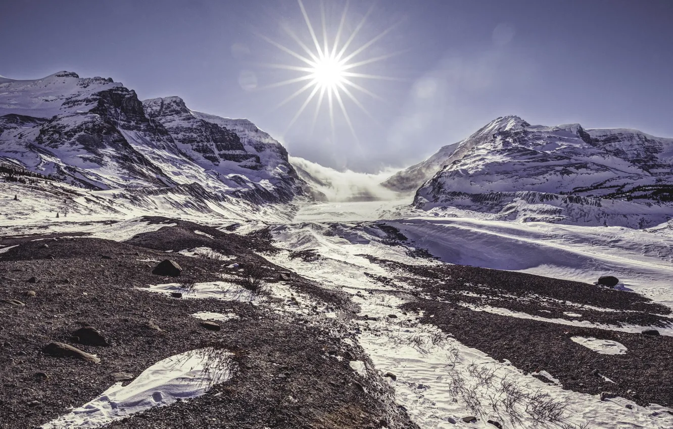 Photo wallpaper the sky, snow, sun