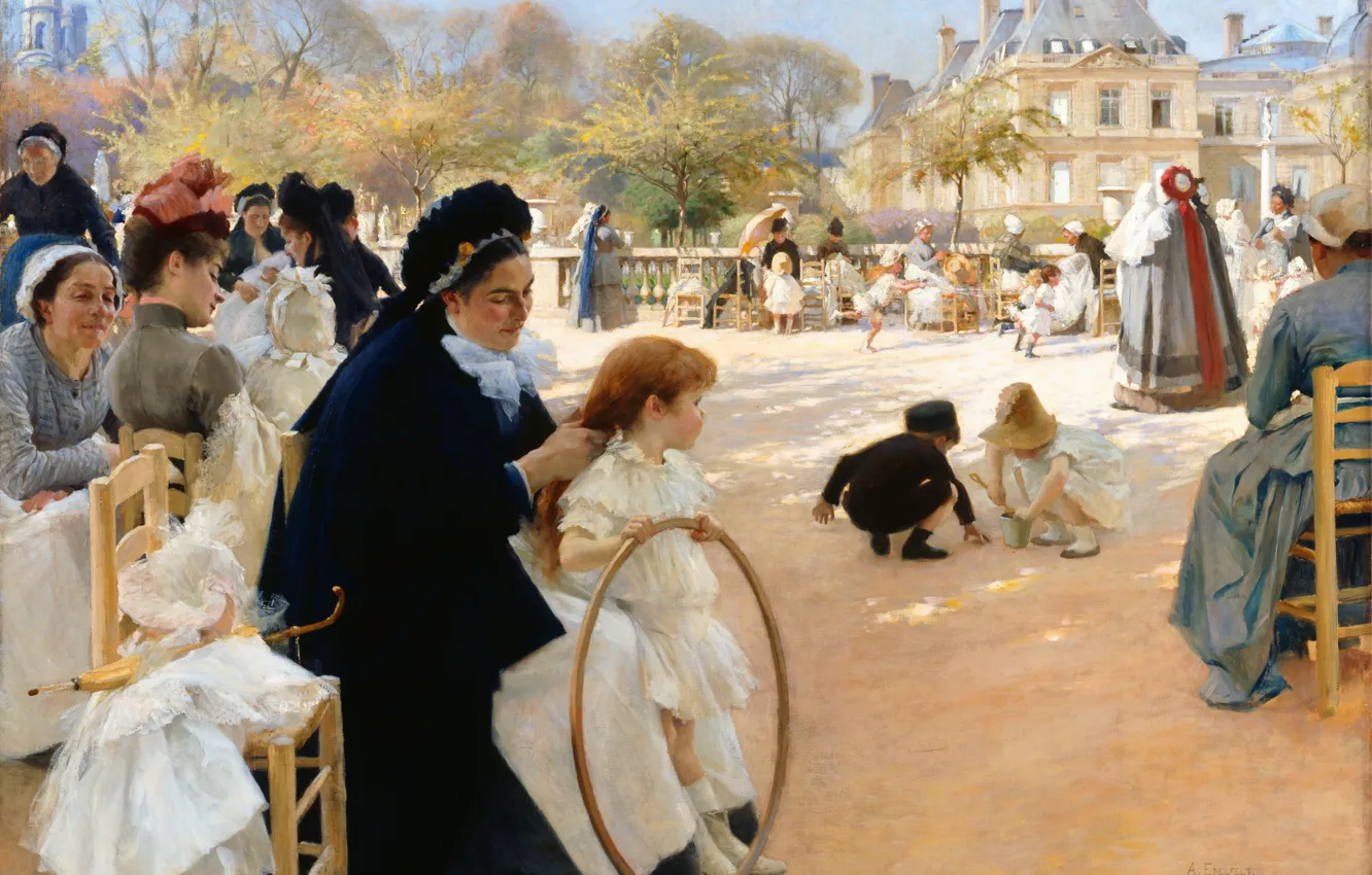Photo wallpaper children, Paris, people, picture, Albert Edelfelt, Albert Gustaf Aristides Edelfelt, Albert Edelfelt, Finnish painter