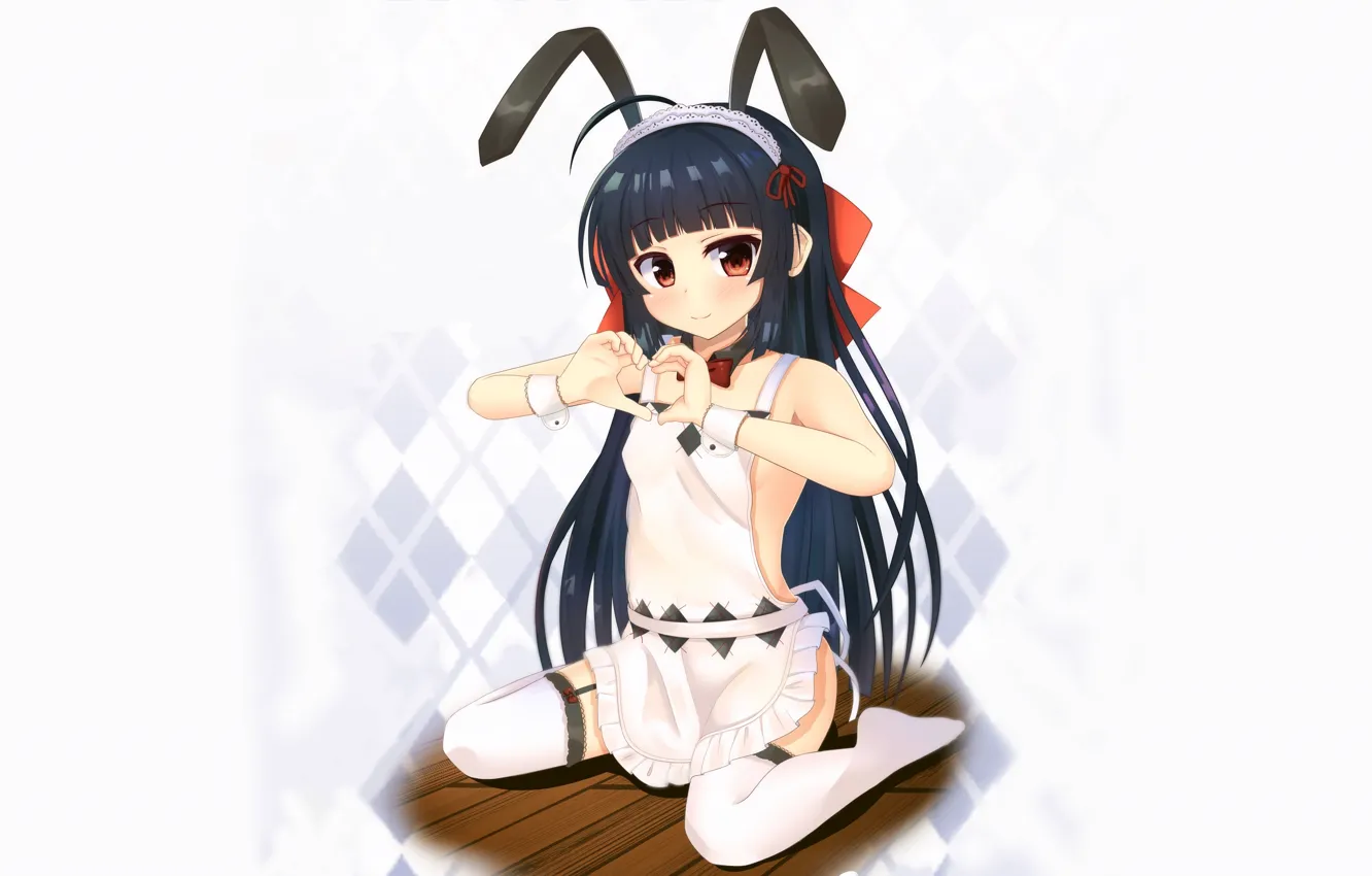 Photo wallpaper girl, sexy, thighhighs, long hair, legs, anime, beautiful, red eyes