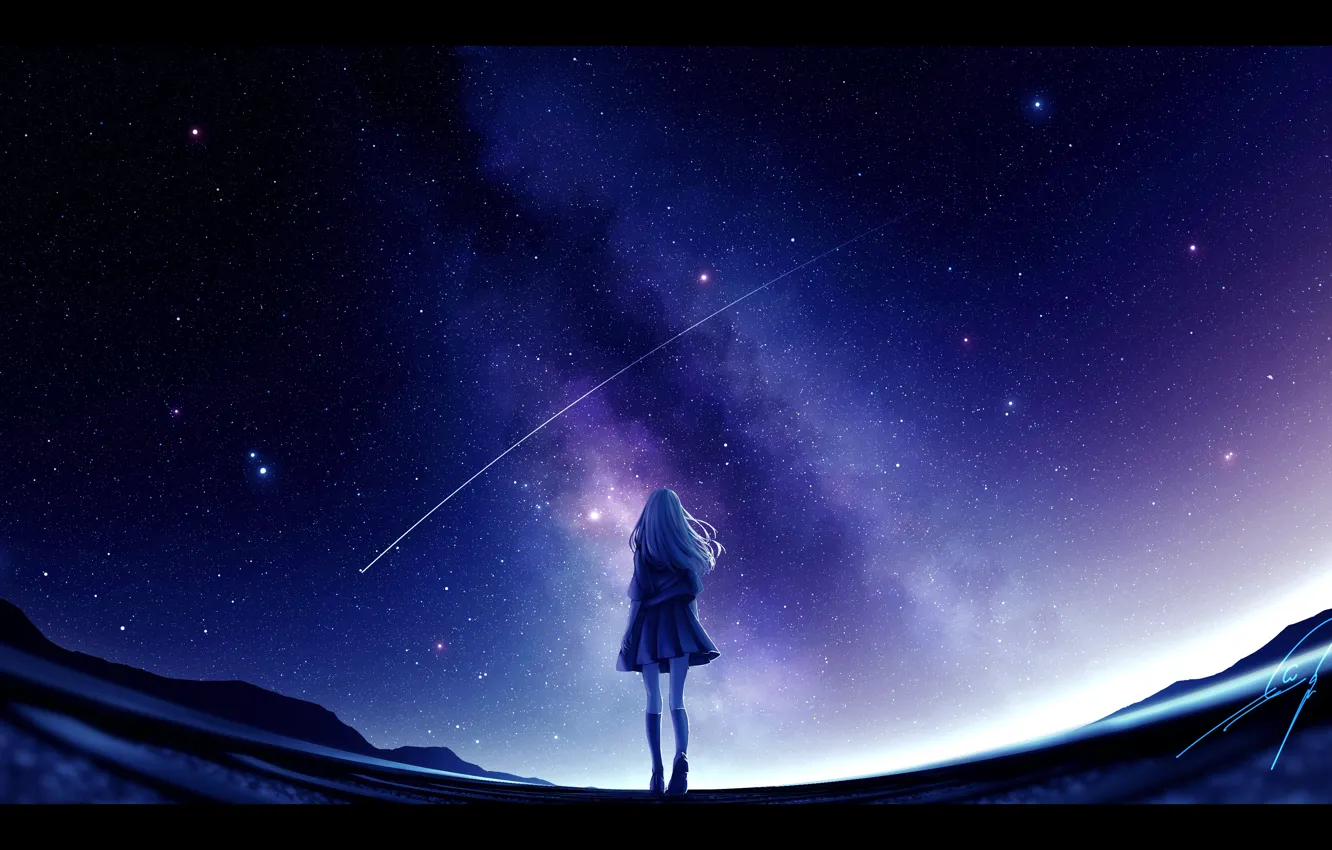 Photo wallpaper the sky, girl, night, the milky way, shooting star