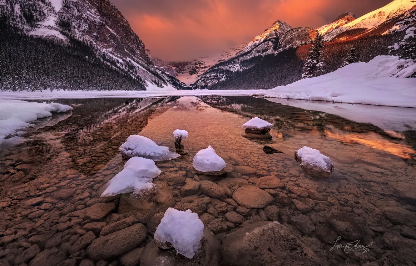 Photo wallpaper winter, light, morning, Canada, Albert, rocky mountains, January, Banff national Park