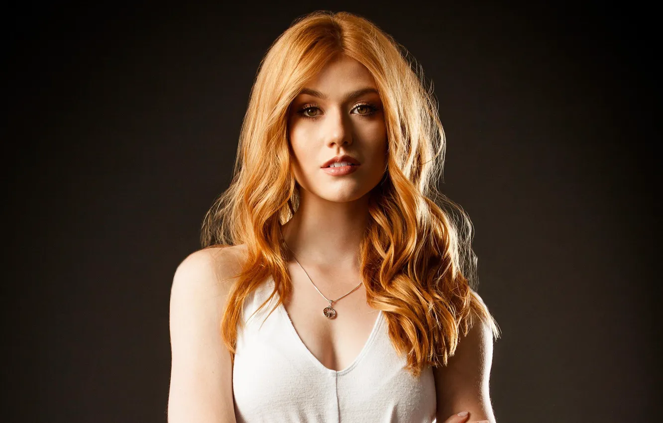Photo wallpaper look, girl, hair, portrait, red, chain, Katherine McNamara