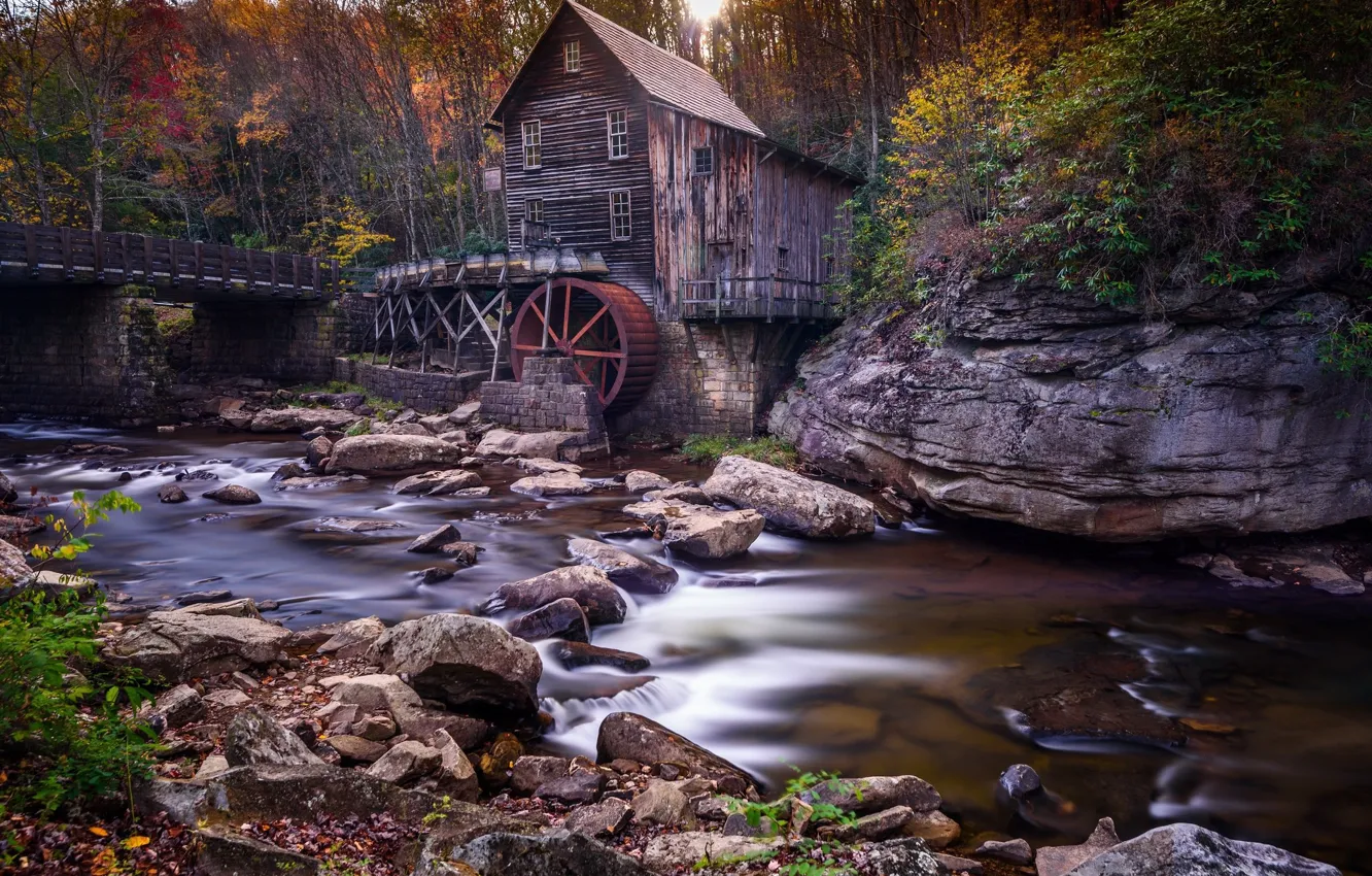 Photo wallpaper river, home, mill