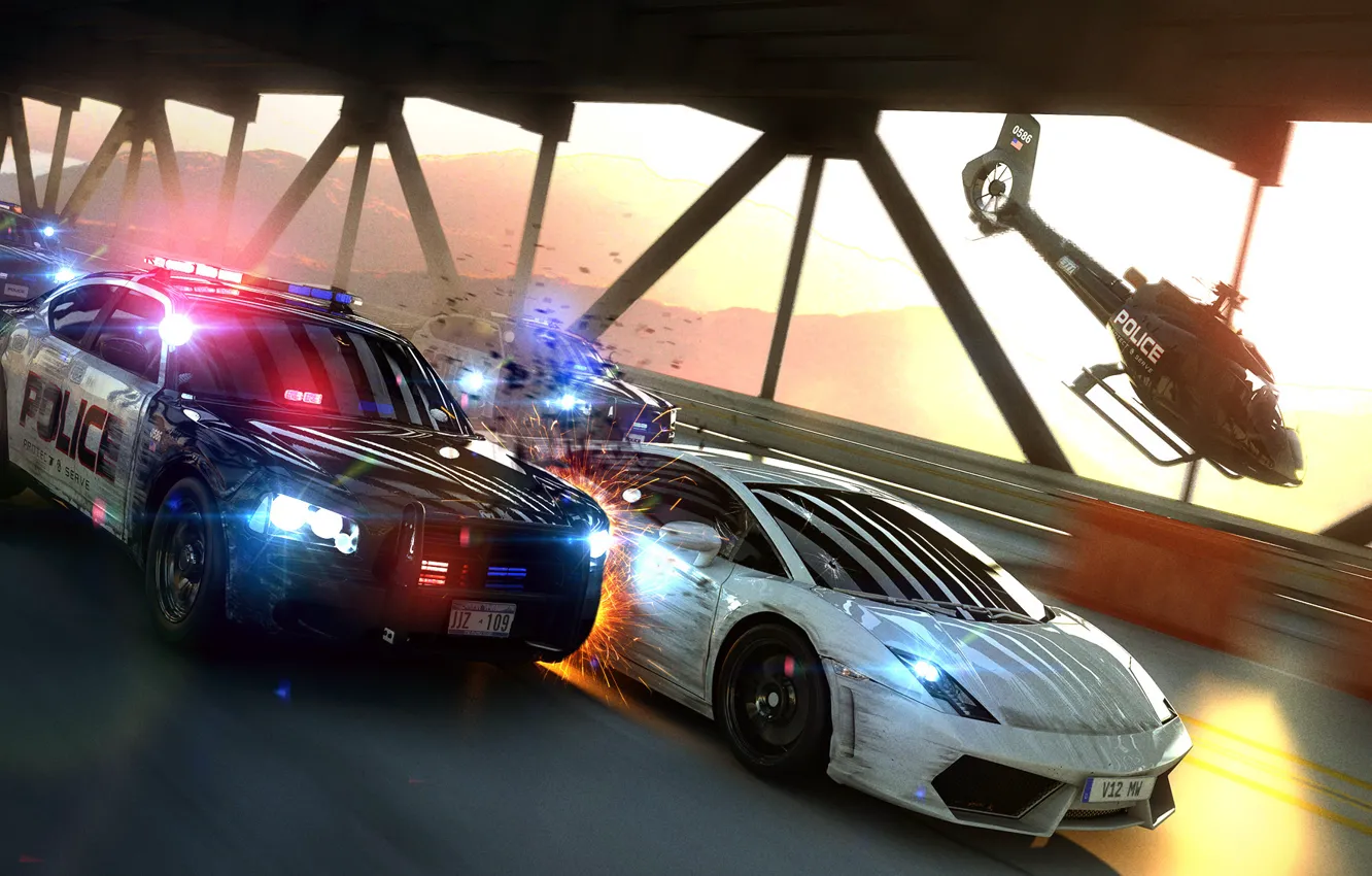 Photo wallpaper bridge, speed, police, chase, art, cops, Most Wanted Chase