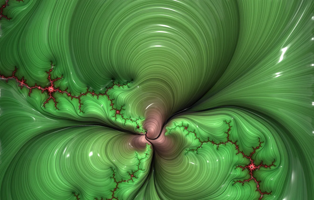 Photo wallpaper abstraction, green, spiral, fractal, abstract background, tightening