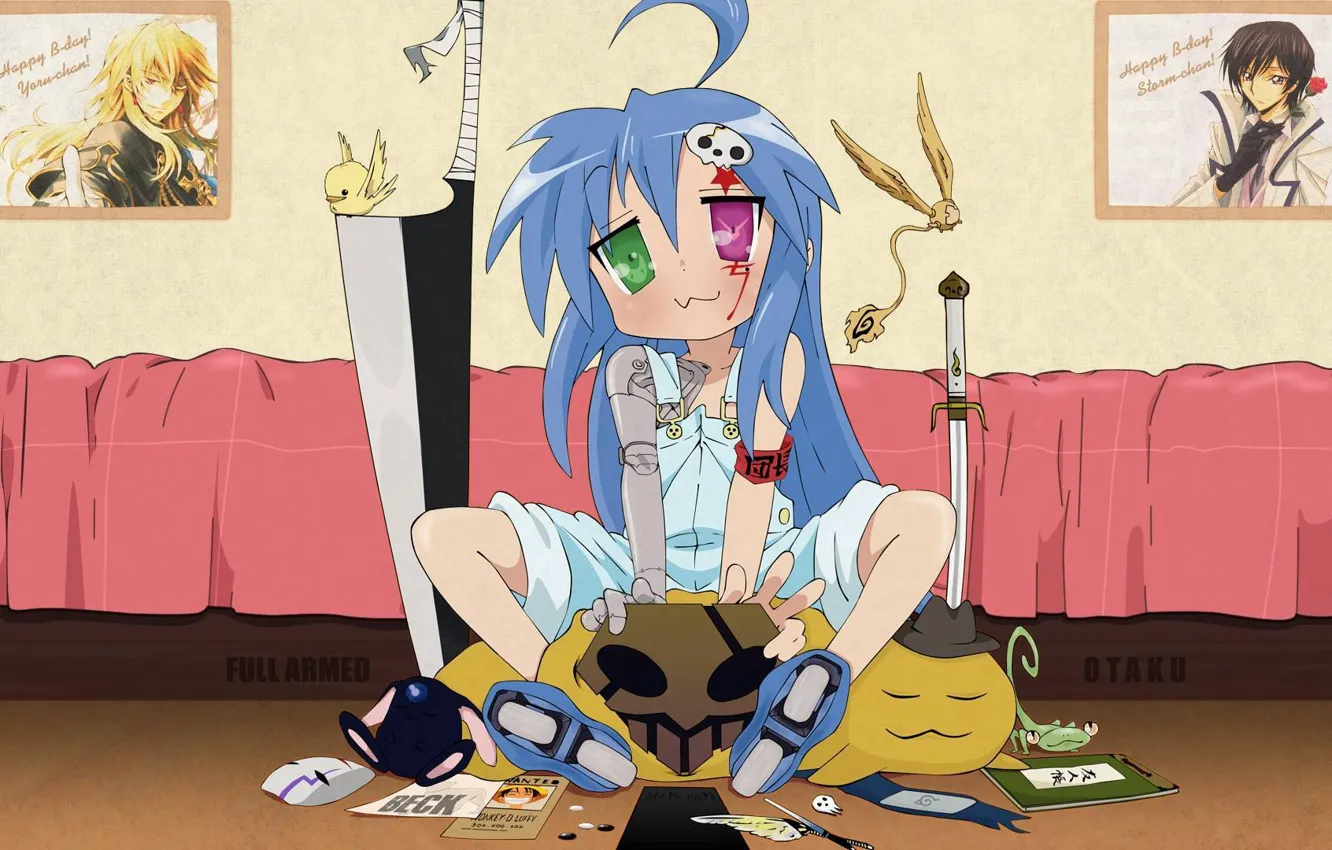 Photo wallpaper girl, anime, blue hair