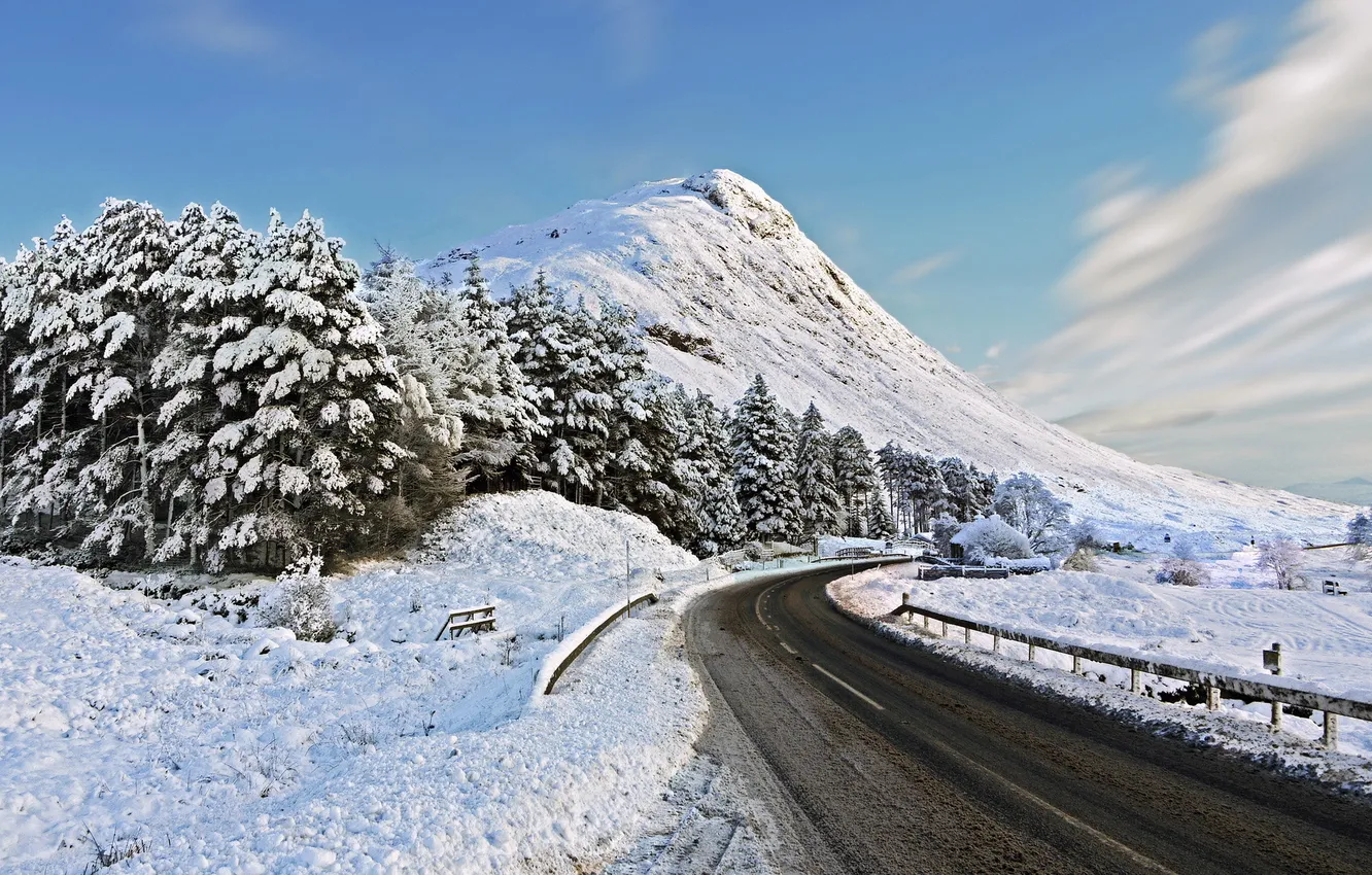 Photo wallpaper winter, road, landscape