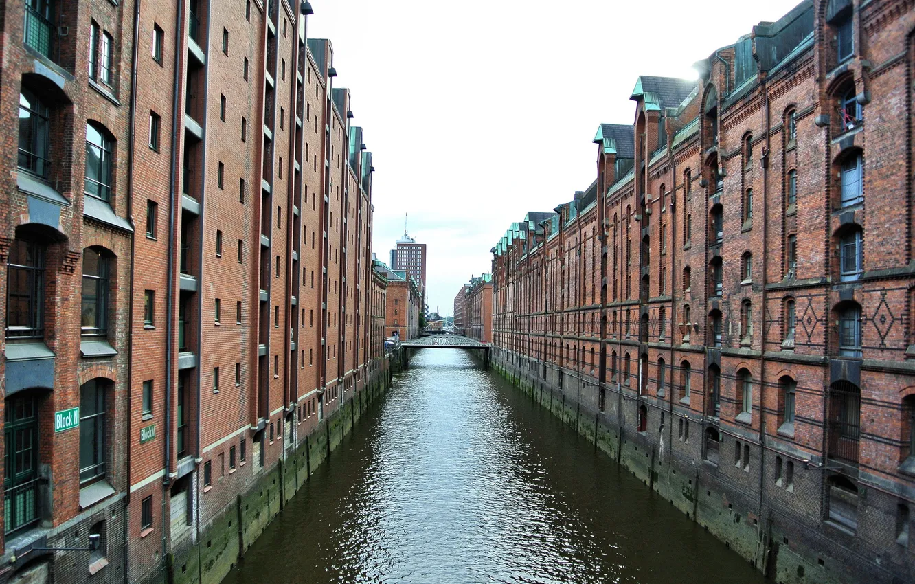 Photo wallpaper the sky, bridge, home, Germany, composition, channel, Hamburg