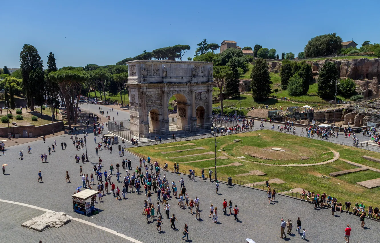 Photo wallpaper the sky, trees, people, area, Rome, Italy, view from the Colosseum, Palatine