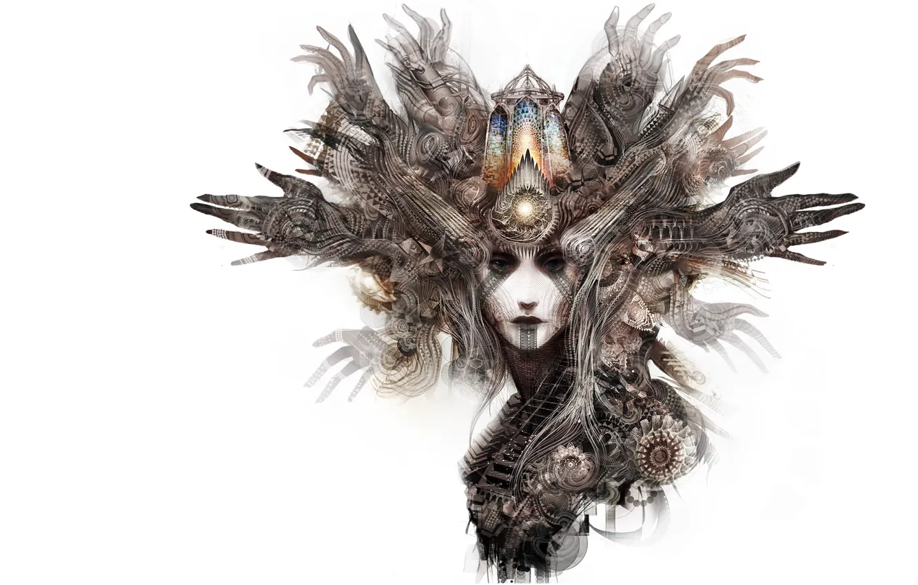 Photo wallpaper white, face, background, pattern, hands, figure, suncoke