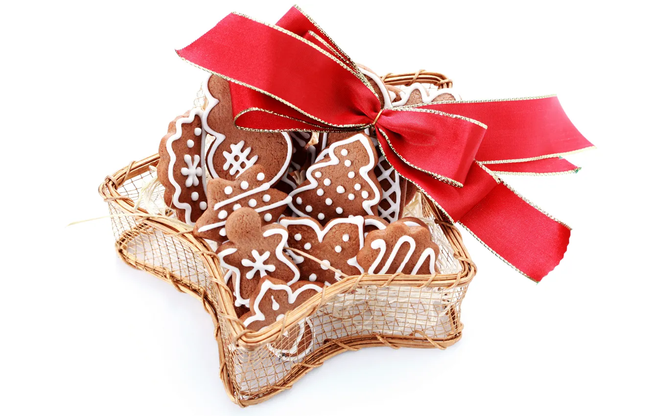 Photo wallpaper cookies, Christmas, New year, bow, Christmas, cakes, cookies, baking