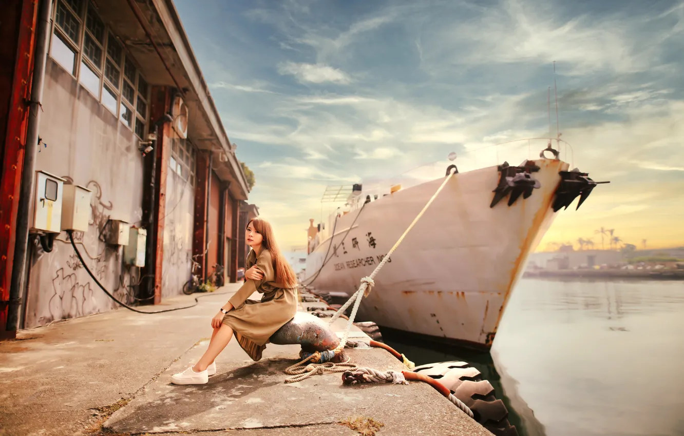 Photo wallpaper girl, port, Asian