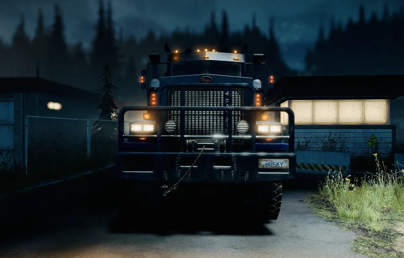 Photo wallpaper lights, HDR, game, trees, wood, truck, Wisconsin, Industries