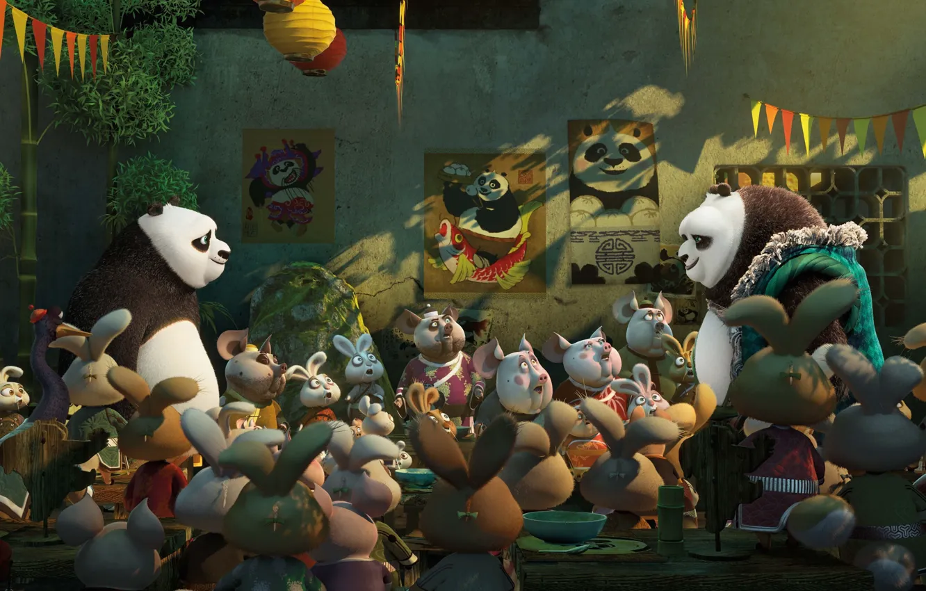 Photo wallpaper cinema, Action, bear, hat, rabbit, man, Family, movie