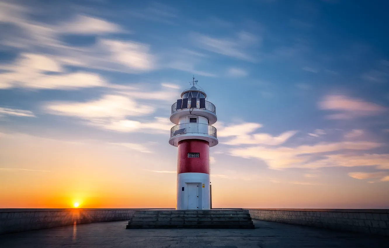 Photo wallpaper the sky, clouds, sunset, lighthouse