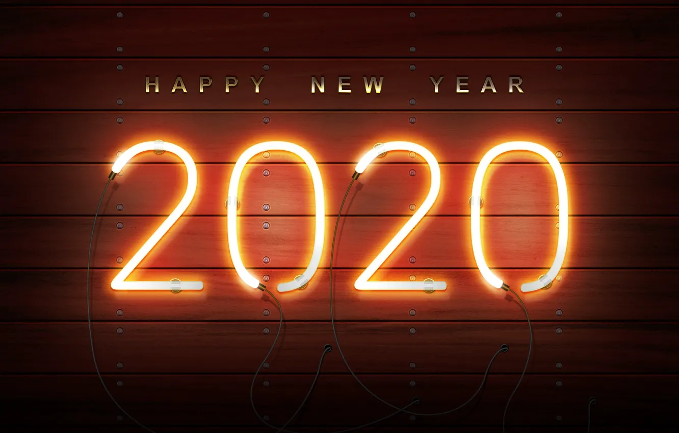 Photo wallpaper new year, neon, happy new year, new year 2020