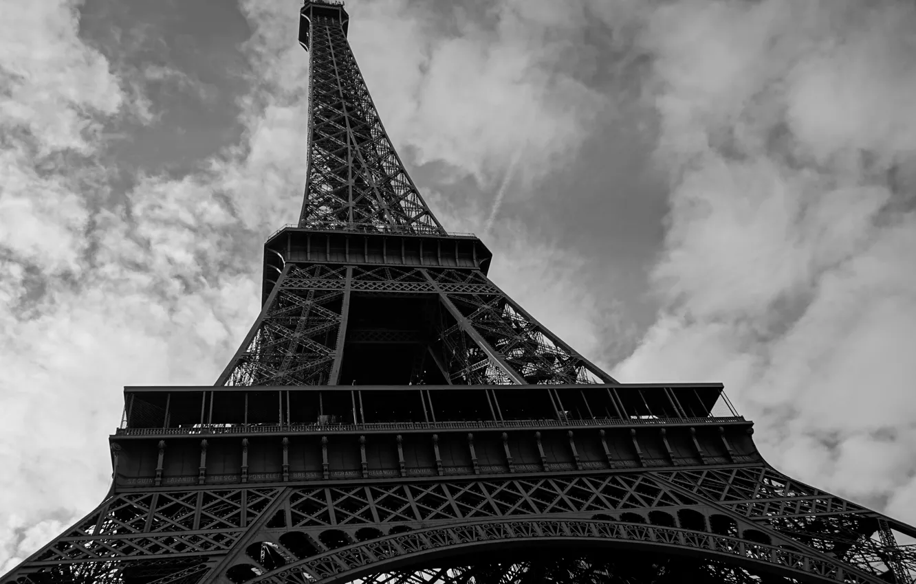 Photo wallpaper clouds, France, Paris, Eiffel tower