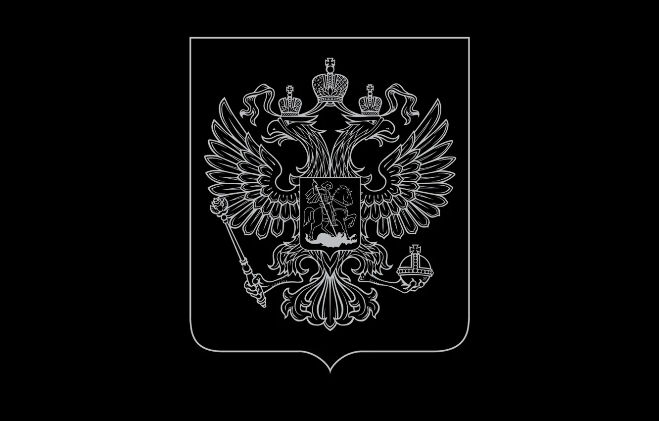 Photo wallpaper black background, coat of arms, Russia