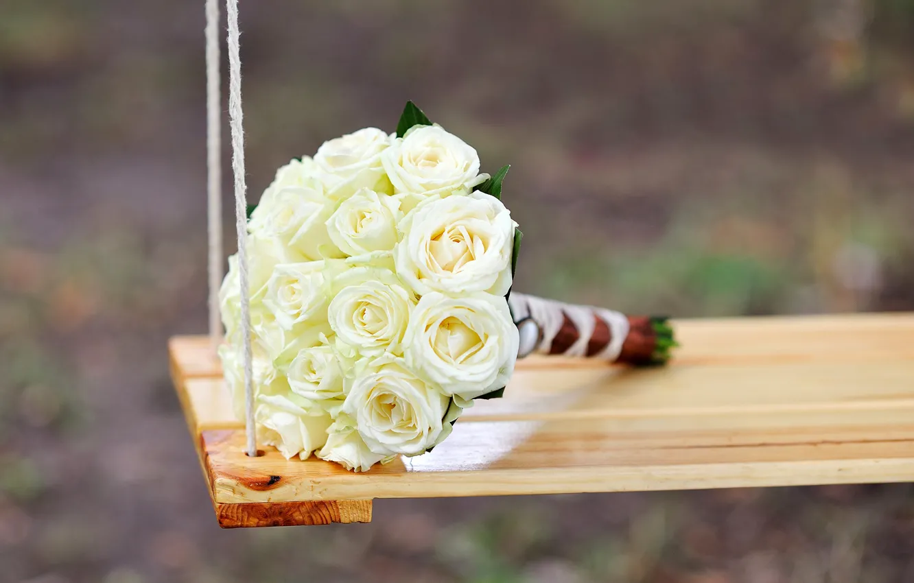 Photo wallpaper flowers, swing, roses, bouquet, white