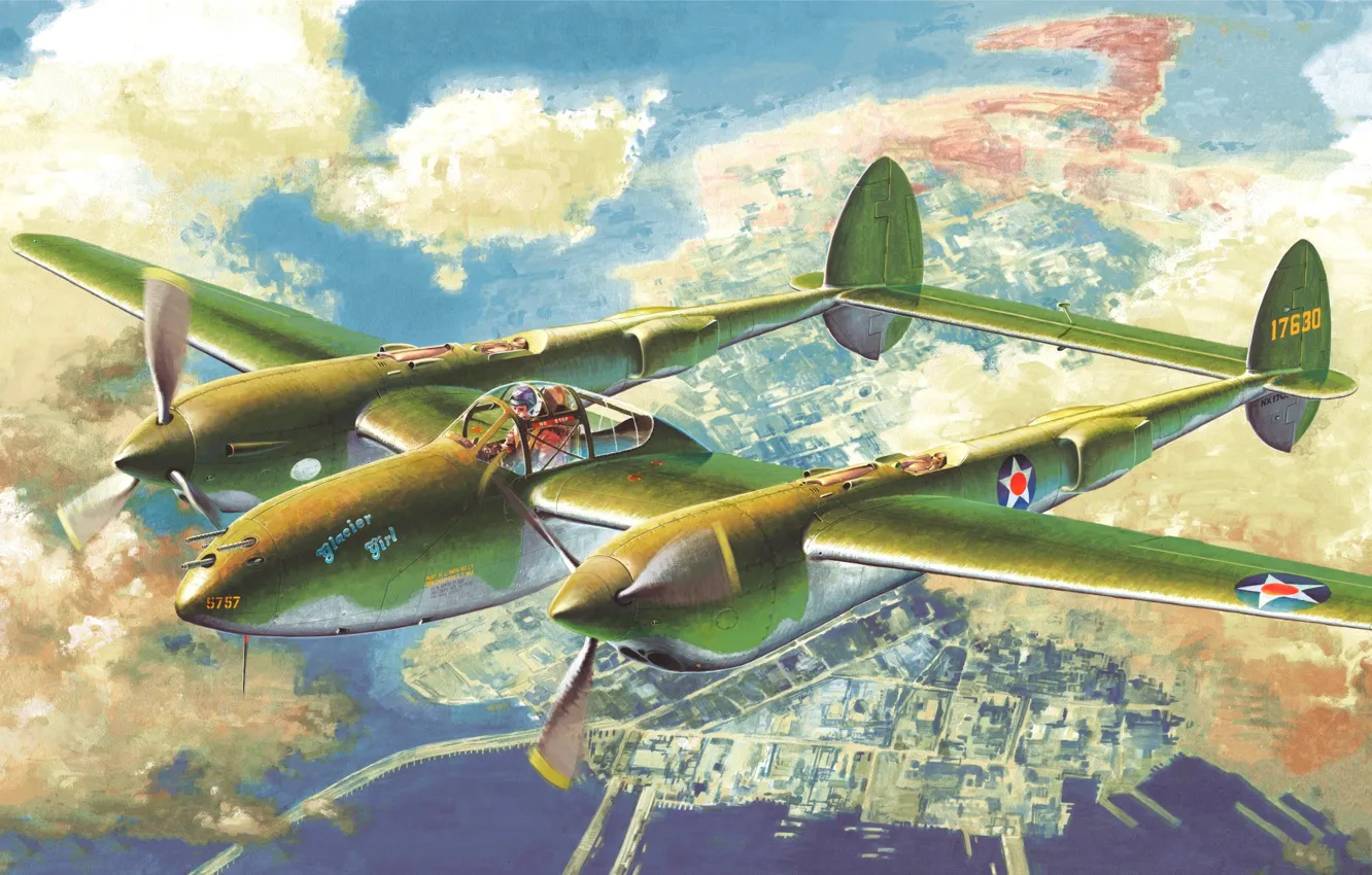 Photo wallpaper USAF, P-38, Ligthning, P-38F