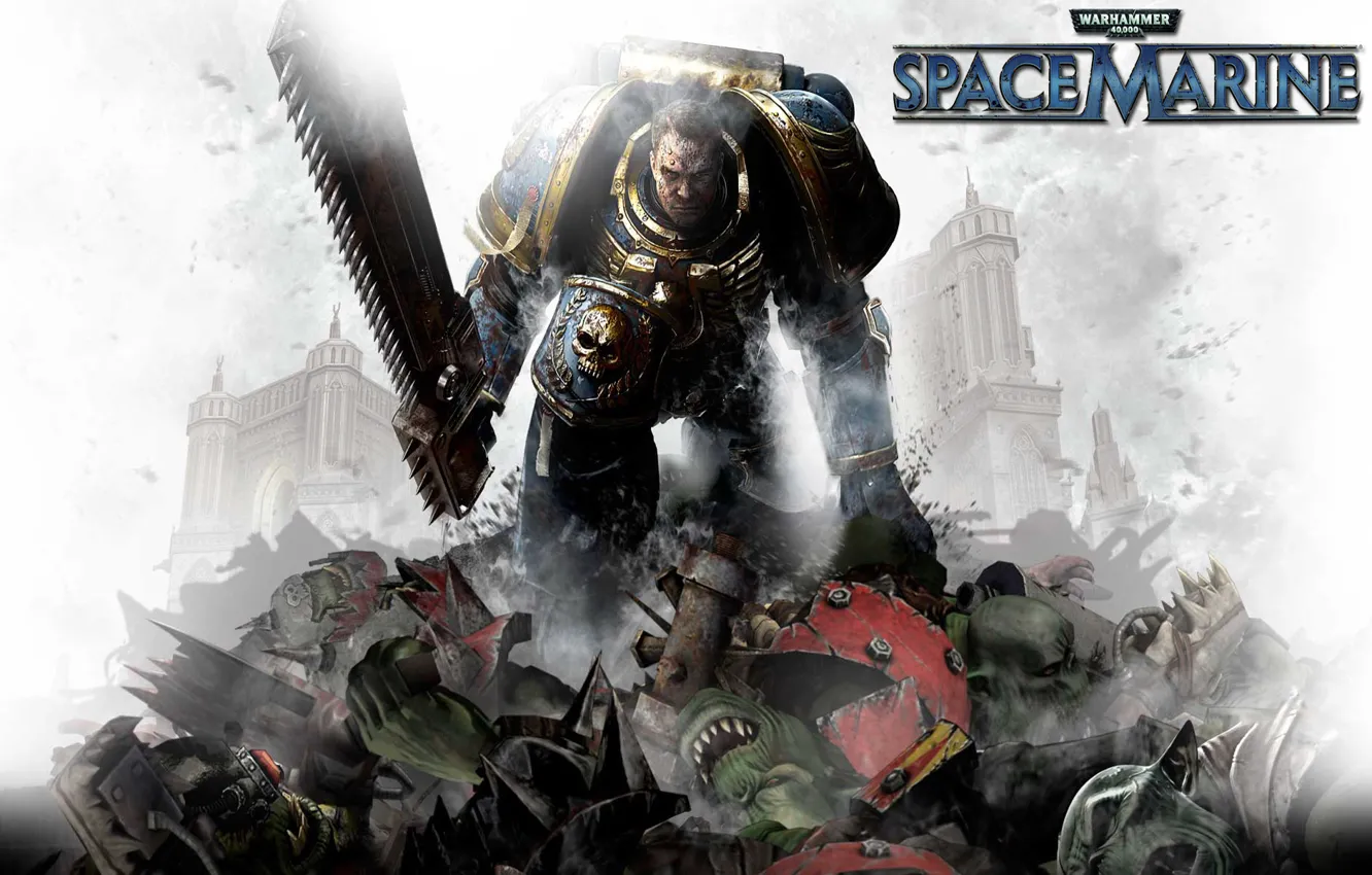 Photo wallpaper warhammer 40000, space marine, chainsaw, space Marines, Captain Titus
