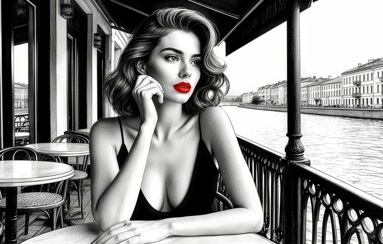 Photo wallpaper girl, white, black, woman