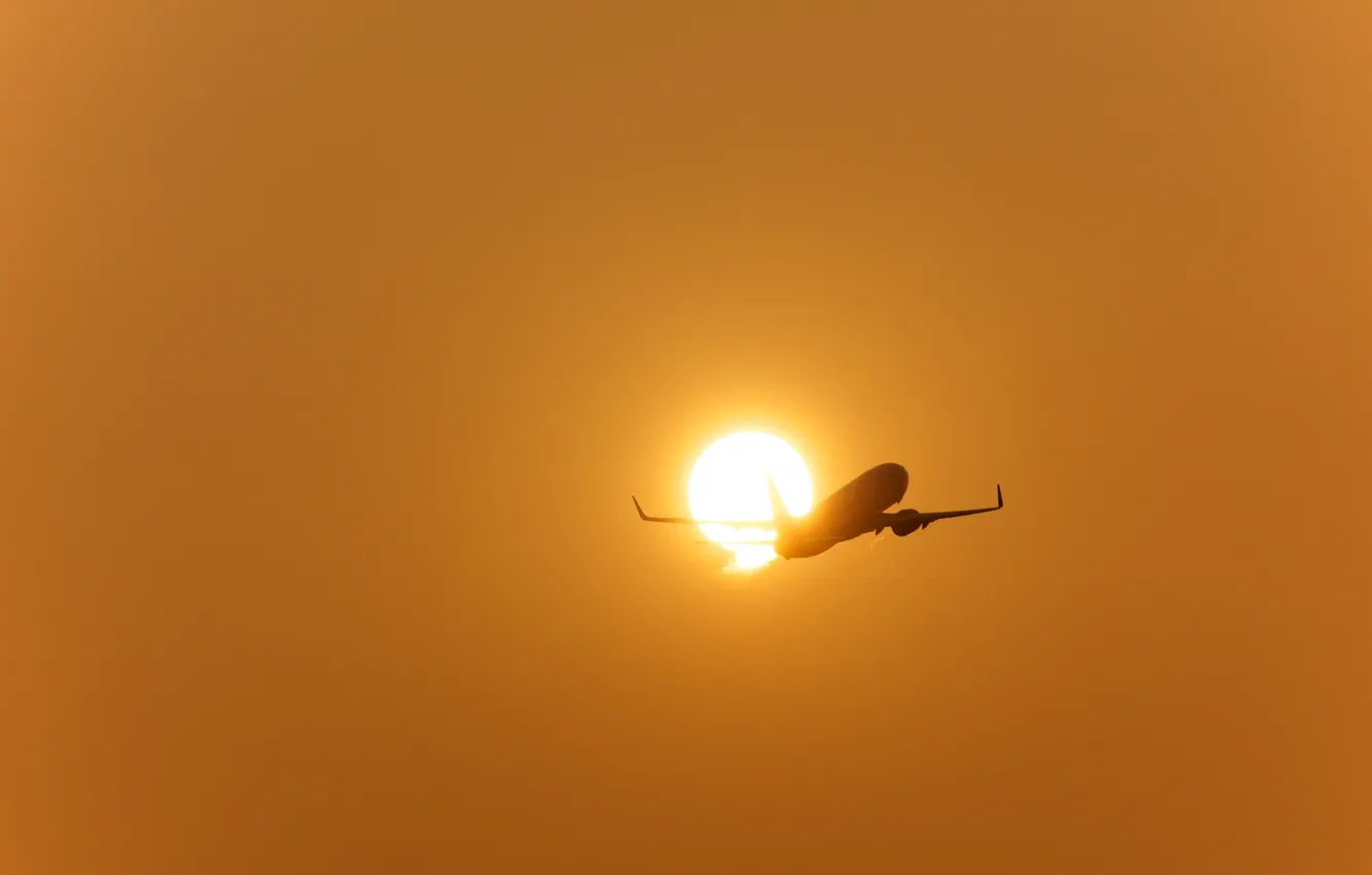 Photo wallpaper sunset, Boeing, the plane, the trouble