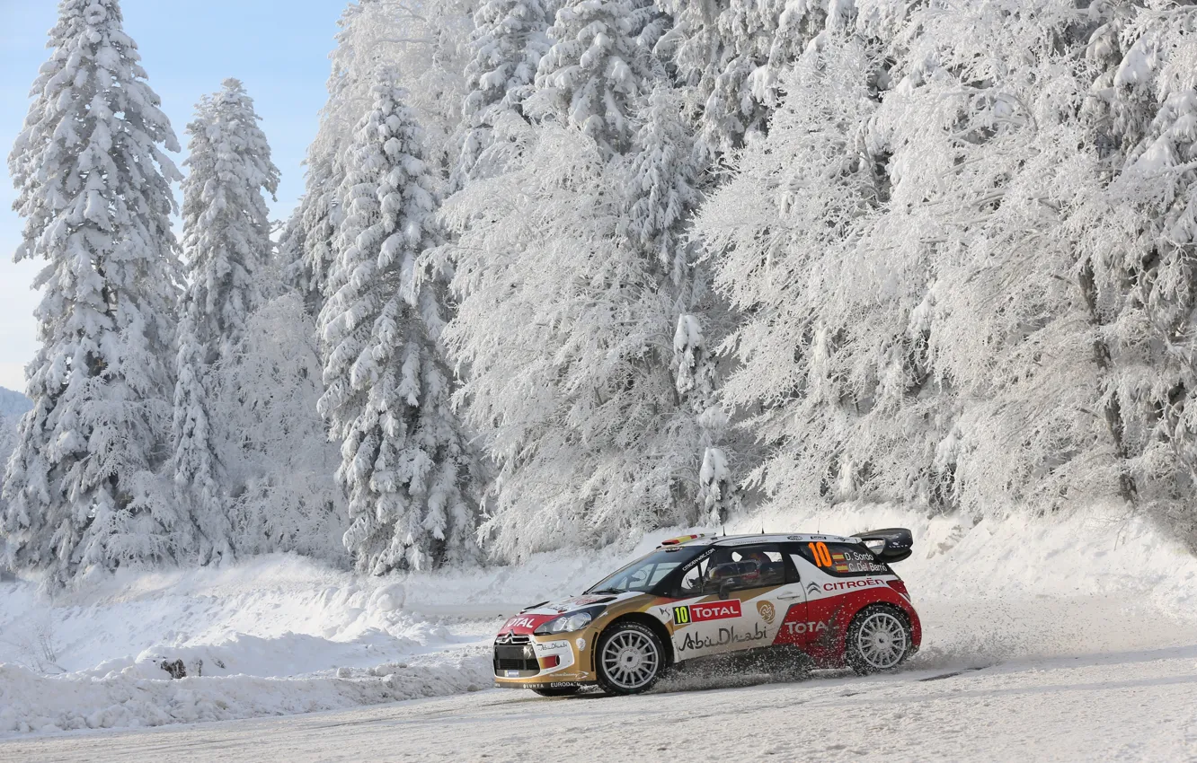Photo wallpaper Winter, Snow, Forest, Citroen, DS3, WRC, Rally, Rally