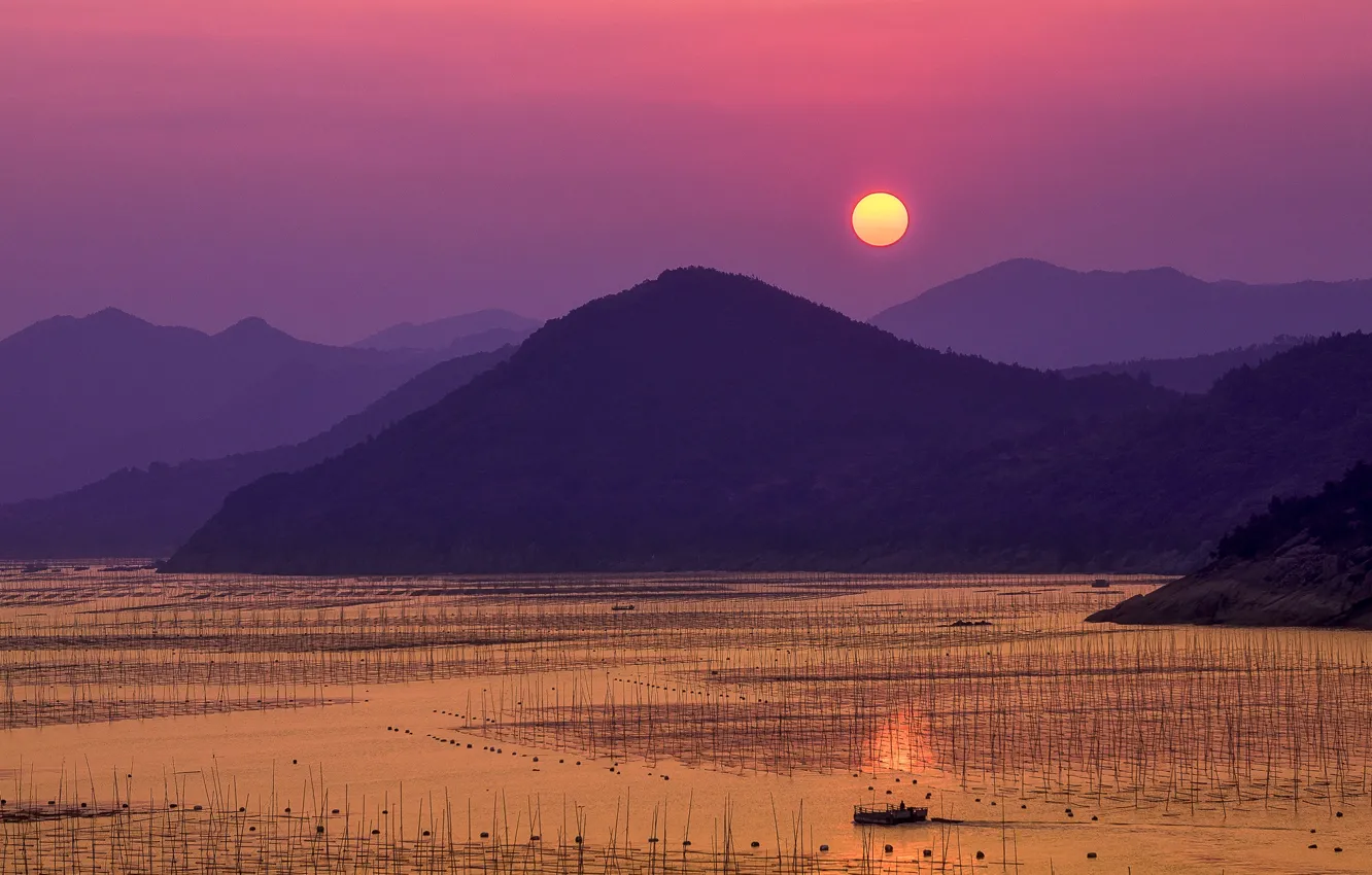 Photo wallpaper sea, mountains, China, Fujian