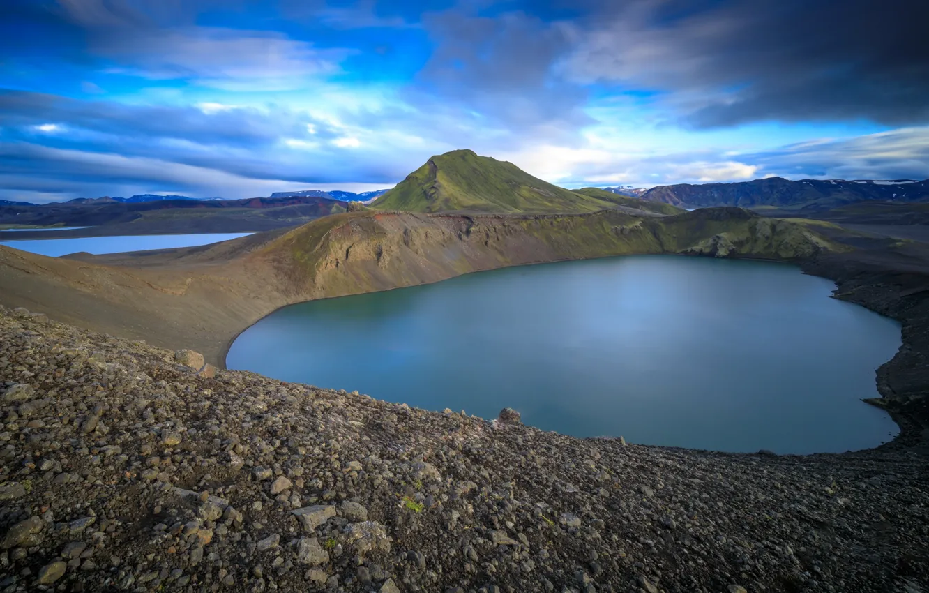 Photo wallpaper mountains, lake, crater