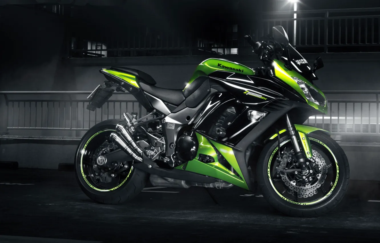 Photo wallpaper green, Kawasaki, profile, sport bike, Z 1000 SX