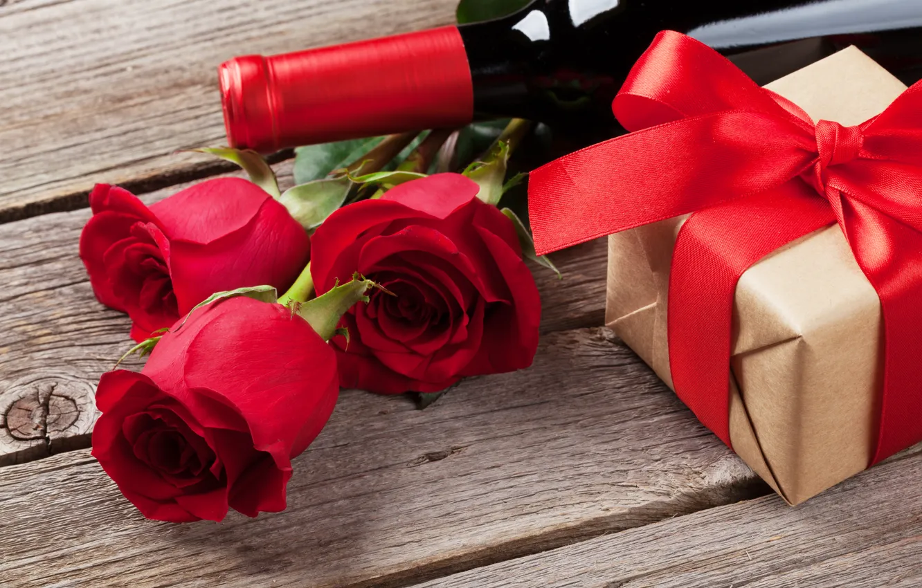 Photo wallpaper love, flowers, gift, romance, roses, love, happy, Valentine's day