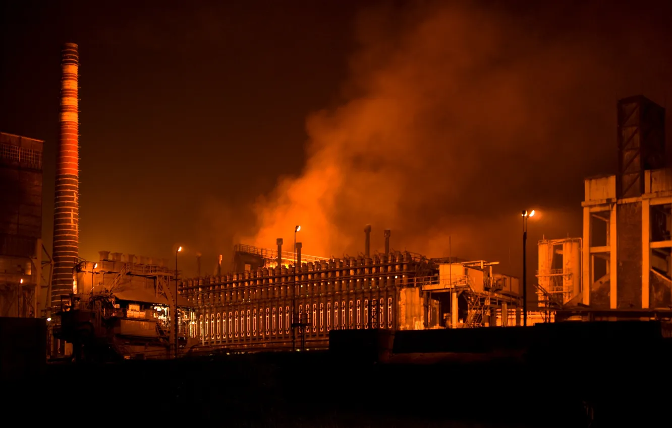 Photo wallpaper the sky, night, plant, smoke, lighting, lights, architecture