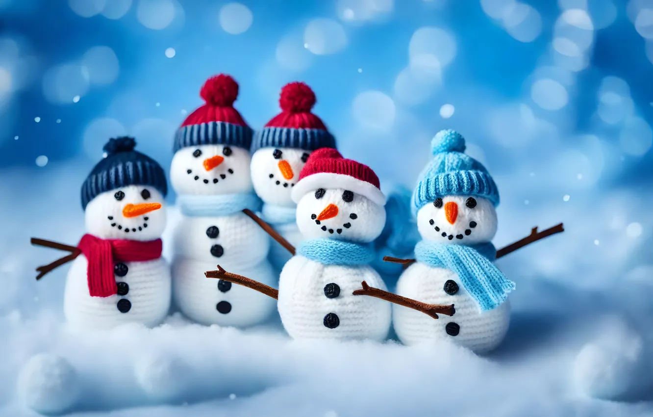 Photo wallpaper winter, snow, smile, toy, new year, Christmas, snowman, faces