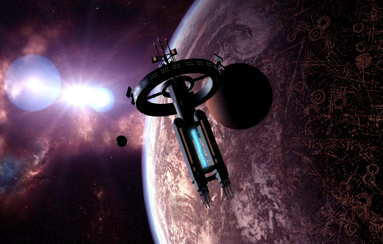 Photo wallpaper space, stars, planet, old rusty station