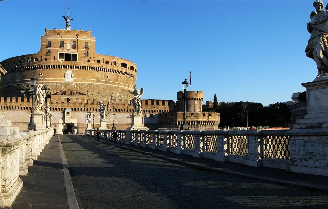 Photo wallpaper the sky, bridge, Rome, Italy, sculpture, the castle of St, The Angel