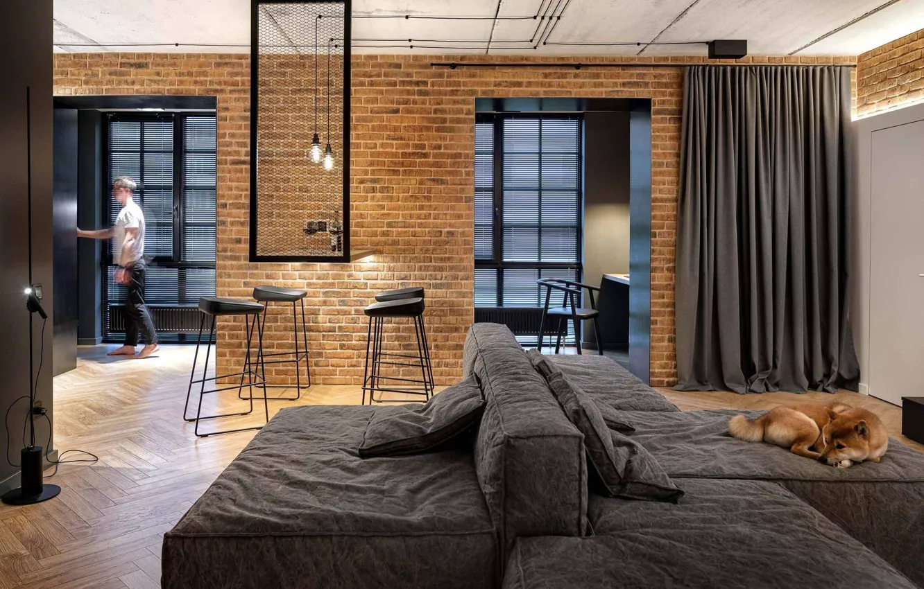 Photo wallpaper design, style, interior, living room, bachelor housing, by Studio Bondarenko, Four Textures, bachelor's accommodation