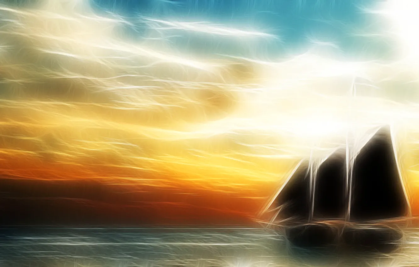 Photo wallpaper sea, the sky, clouds, light, line, landscape, ship, sailboat