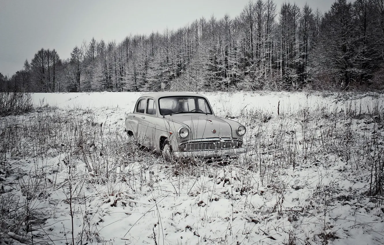 Photo wallpaper winter, machine, Moskvich 407
