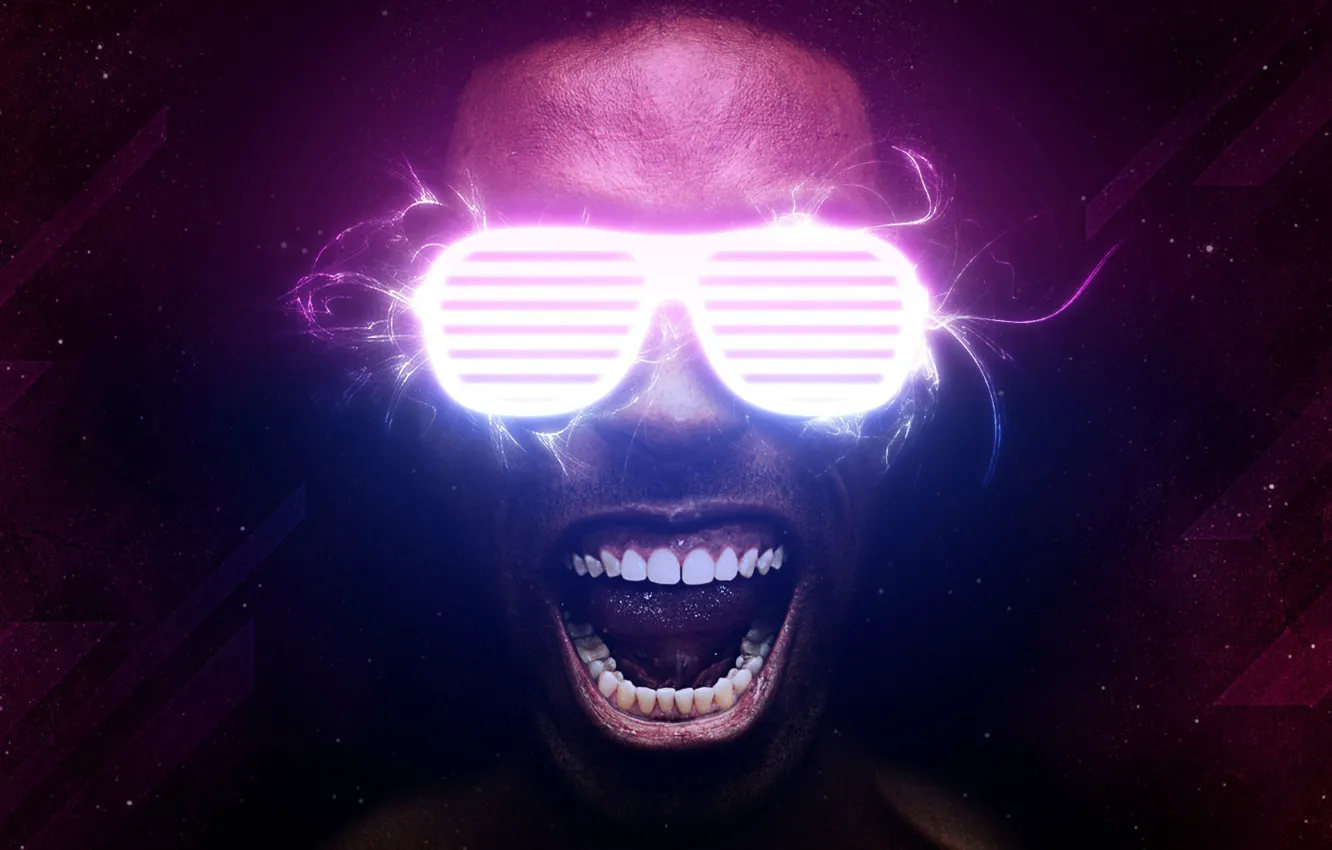 Photo wallpaper Neon, Glasses, Face, Teeth, Man, Neon, Current