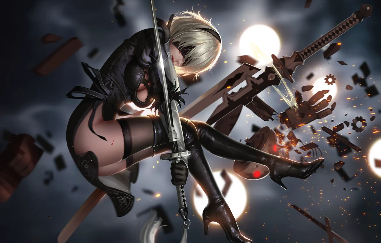 Photo wallpaper girl, weapons, the game, art, NieR: Automata, yorha unit no. 2 type b