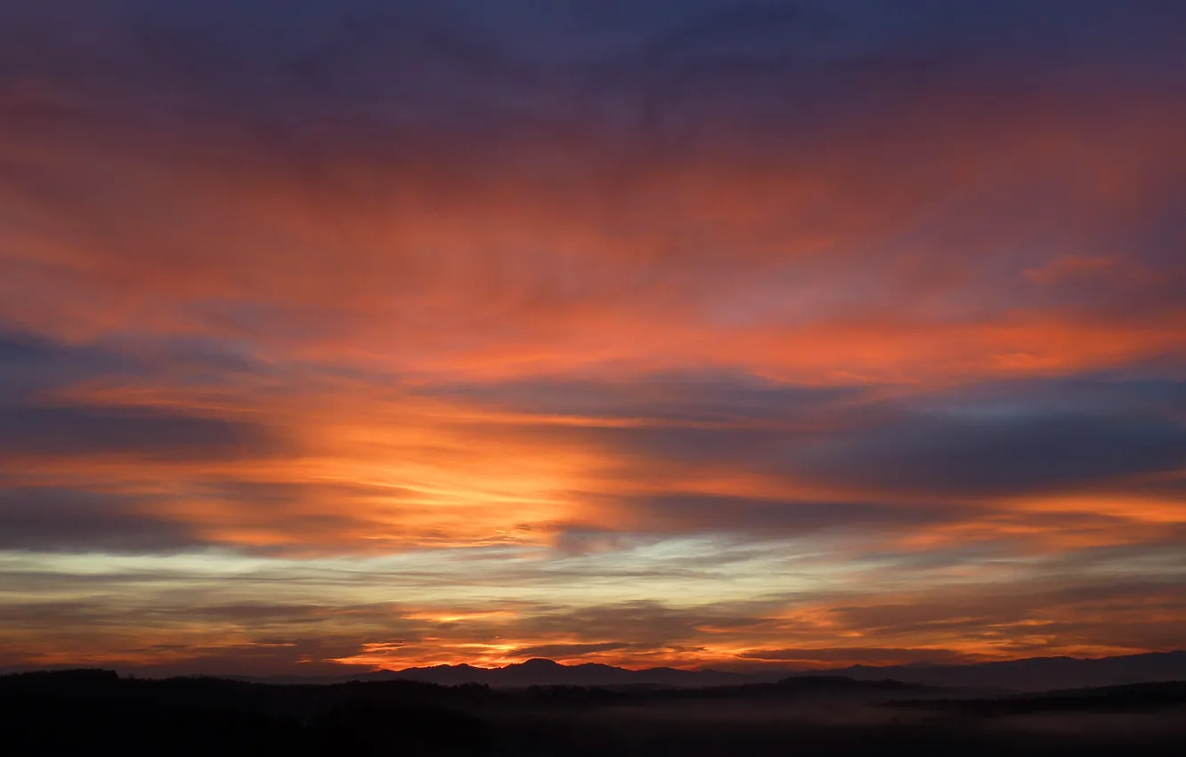Photo wallpaper the sky, clouds, landscape, sunset, nature, horizon, glow