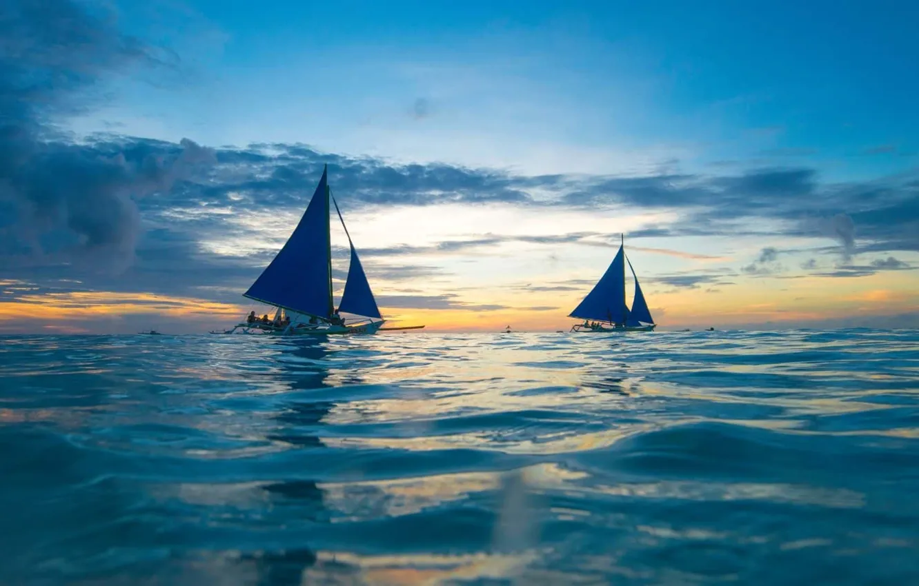 Photo wallpaper sea, sails, float, athletes, training, sailing, sailing, sail boats