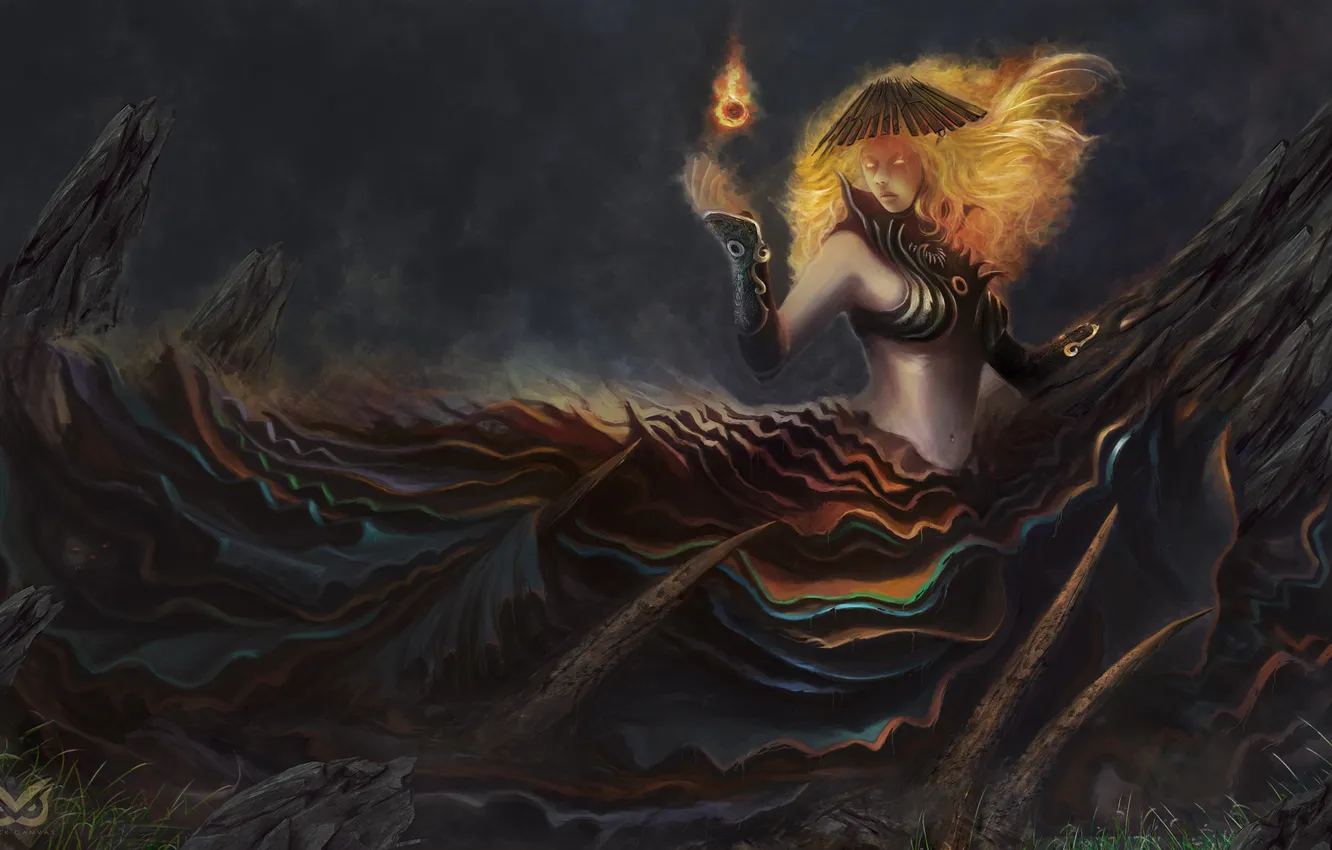 Photo wallpaper girl, lights, fiction, art, by cloudminedesign, Serene