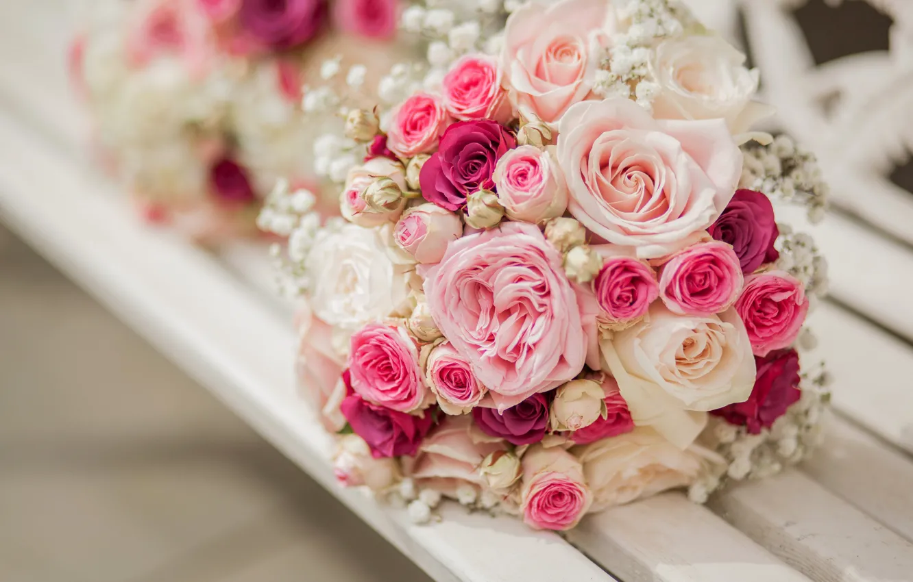 Photo wallpaper flowers, roses, bouquet, pink, flowers, bouquet, roses