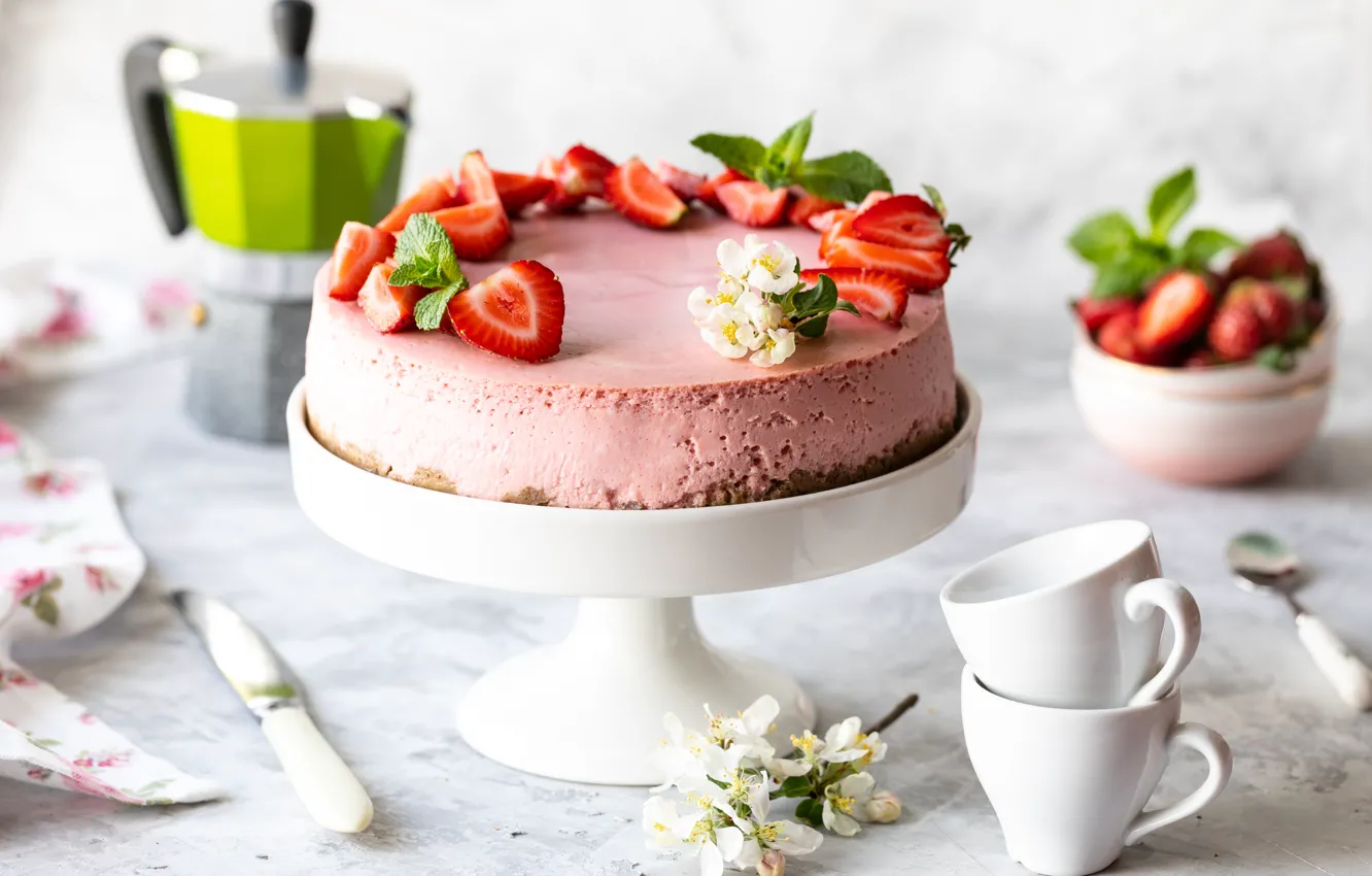 Photo wallpaper strawberry, cake, dessert, Cheesecake, Karina Klachuk