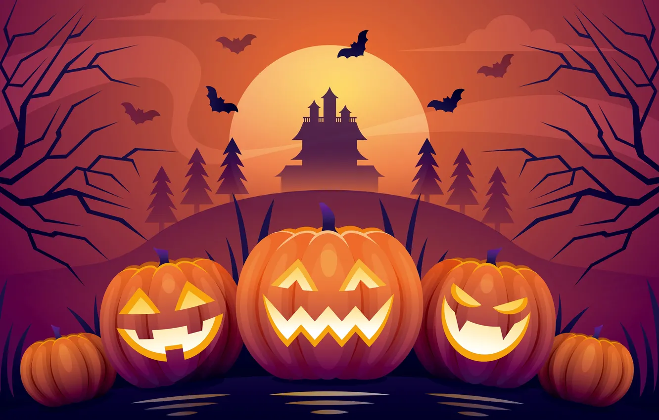 Photo wallpaper castle, castle, Happy Halloween, 2024, Happy Halloween, Pumpkin Lantern, Pumpkin Lantern