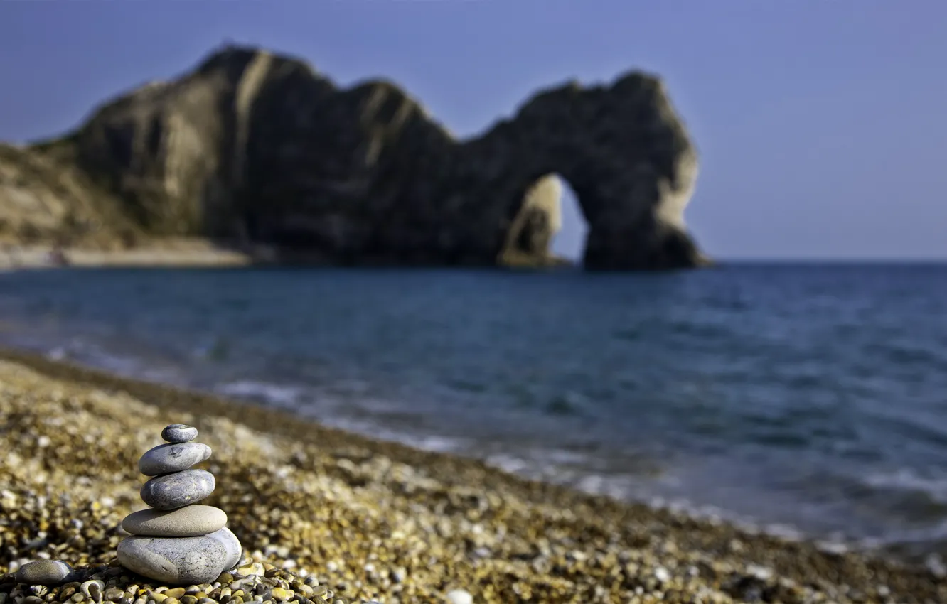 Photo wallpaper England, Sea, Beach, Stones, The grotto, Pebbles